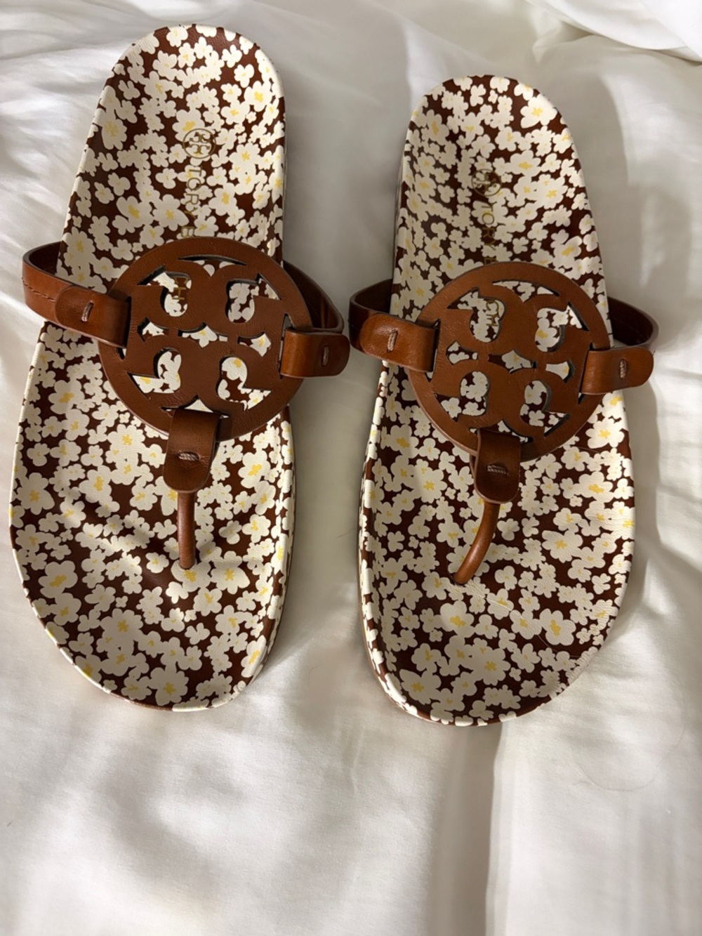 Tory Burch Miller Cloud Calf Leather Sandals in Burnt Cuoio/Reverie Ditsy Floral